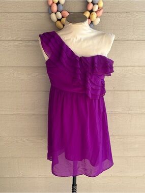 Chelsea & Violet Girls One-Shoulder Ruffle Dress in Vibrant Purple